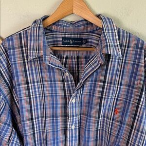 Ralph Lauren Blue Label Mens Plaid Button Down Shirt Long Sleeve Blue Size 3XL